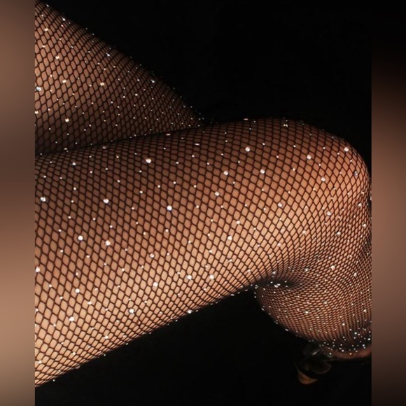 New Women's Black Net Mesh Rhinestone Stretch Transparent Stockings Tights - Picture 1 of 3